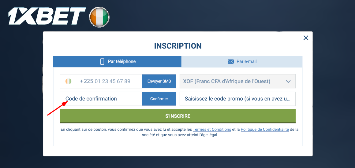Code promo 1xBet lors de l'inscription