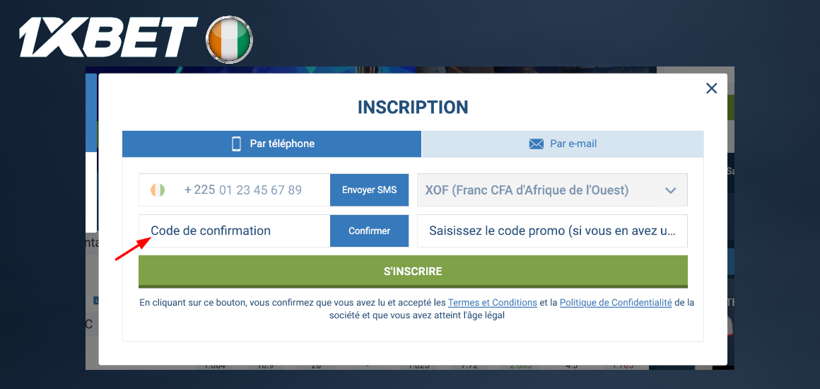 Entrer le code promo 1xBet